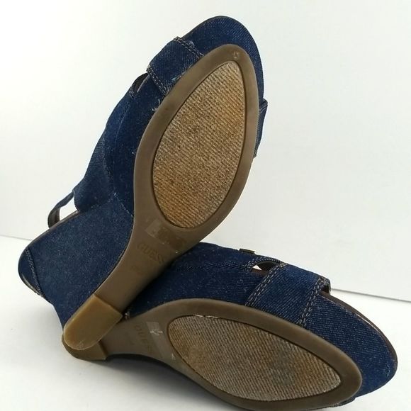 GUESS Blue Denim & Leather Slingback Platforms Size 9.5M. S598 - Picture 10 of 10